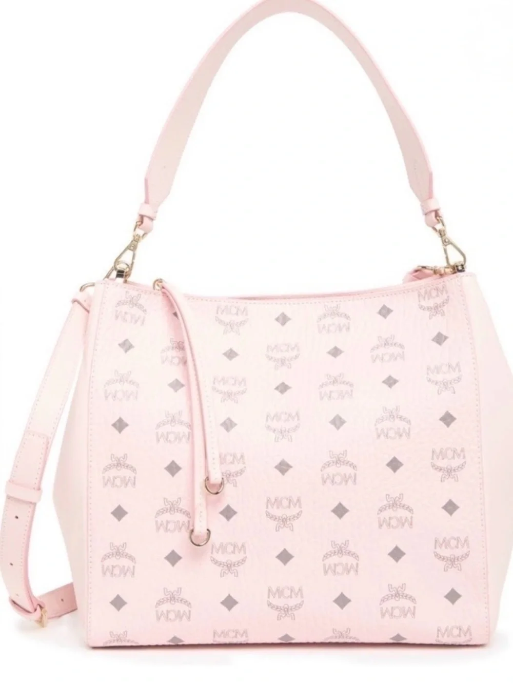 MCM Pink Logo-Print Leather Hobo Shoulder Bag